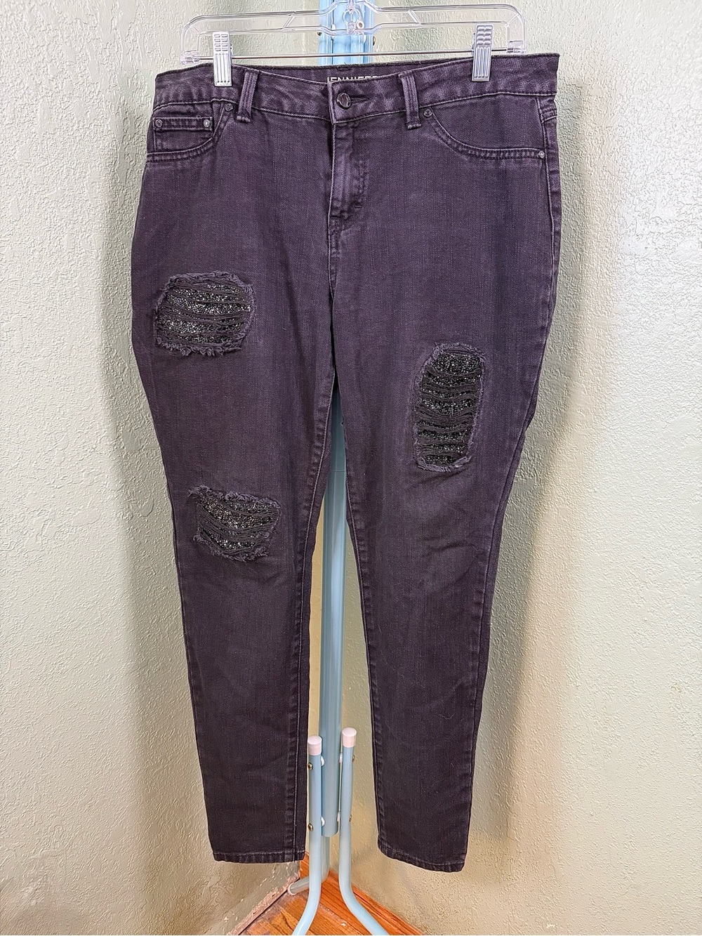 Jennifer Lopez Dark Charcoal Distressed Skinny Jeans